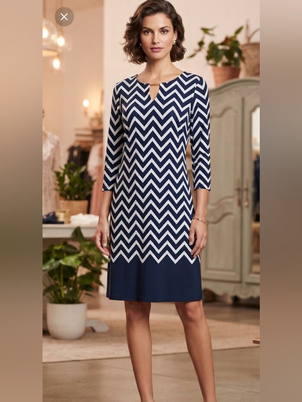 Tacera chevron dress  navy Blue Sz M